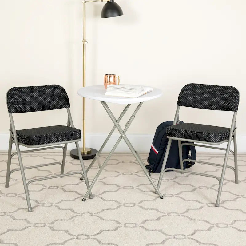 2 Pack Curved Triple Braced & Hinged Fabric Upholstered Metal Folding Chair