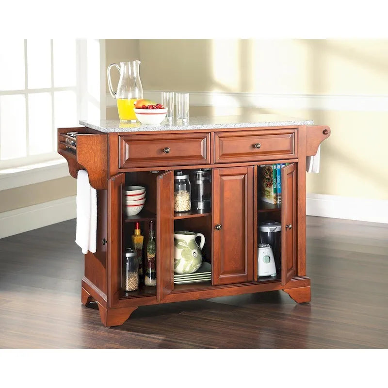 Brown Portable Kitchen Island Cart with Granite Top – 1 Person