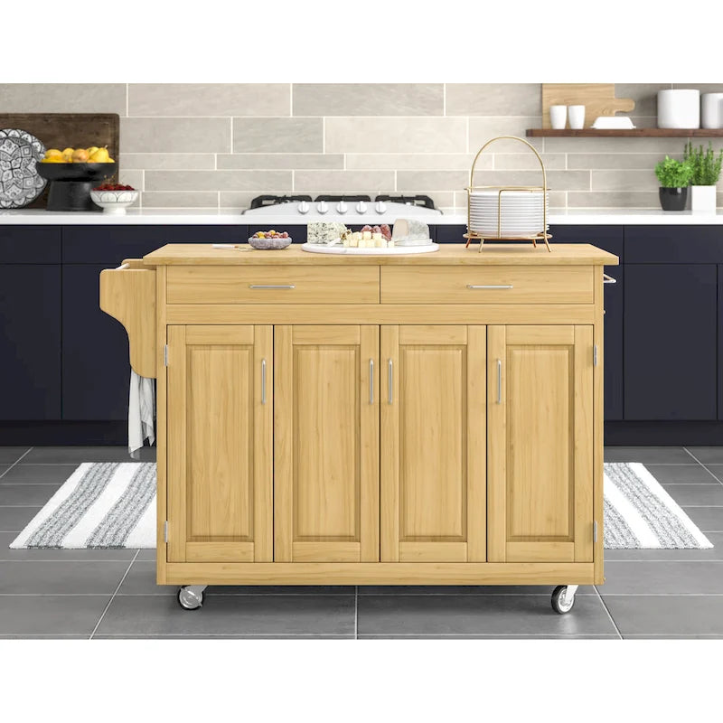 Brown Wood-Top Rolling Kitchen Cart