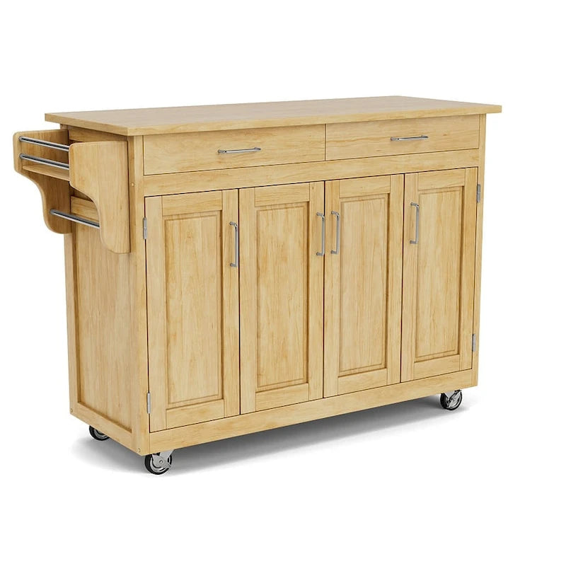Brown Wood-Top Rolling Kitchen Cart