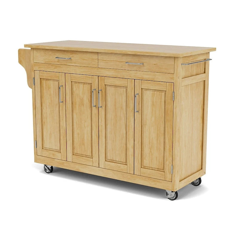 Brown Wood-Top Rolling Kitchen Cart
