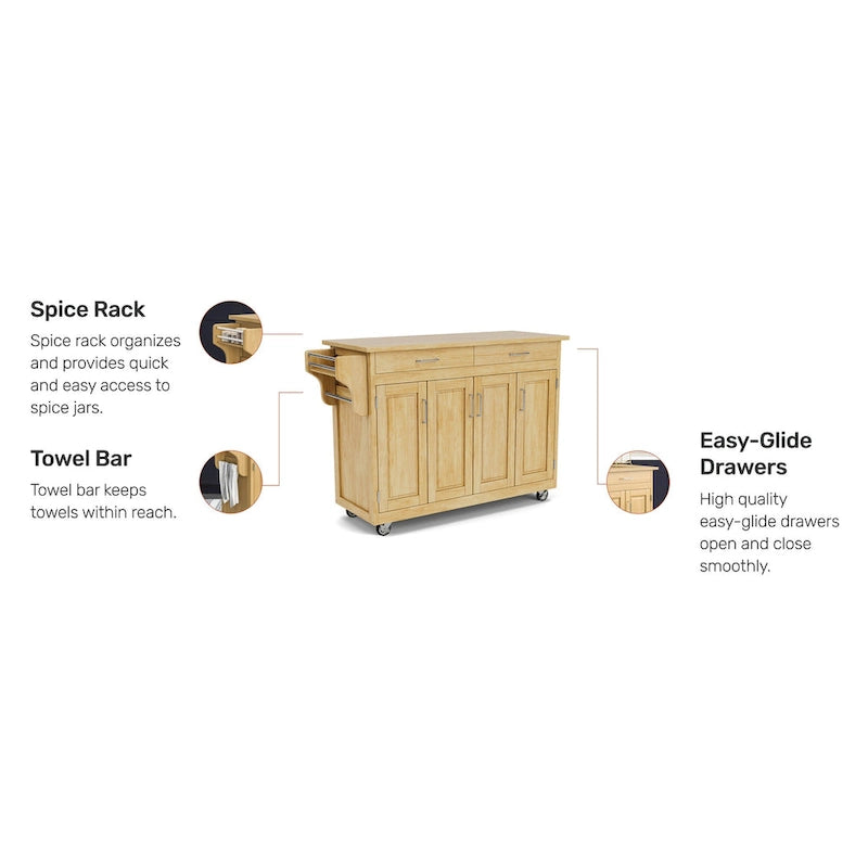 Brown Wood-Top Rolling Kitchen Cart