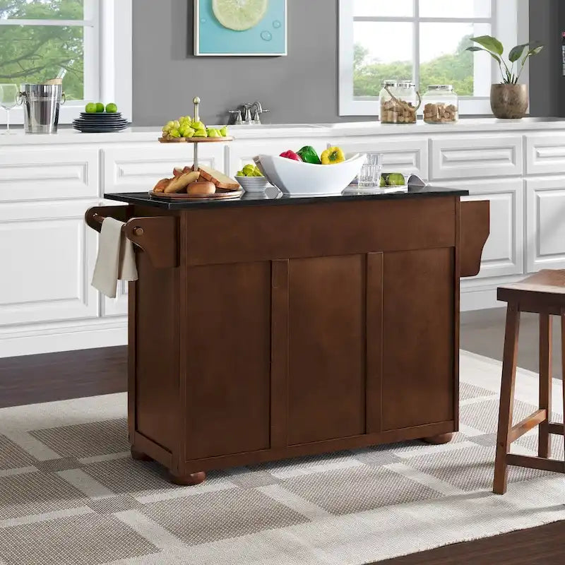 Mahogany Portable Kitchen Island, Wood Top – 18"D x 51.5"W x 35.25"H
