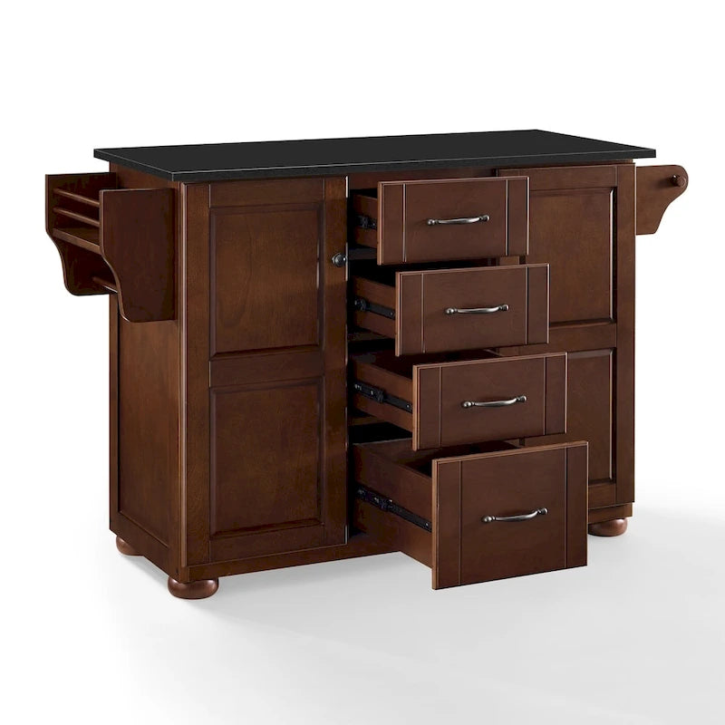 Mahogany Portable Kitchen Island, Wood Top – 18"D x 51.5"W x 35.25"H
