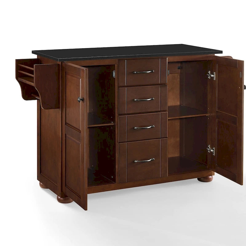 Mahogany Portable Kitchen Island, Wood Top – 18"D x 51.5"W x 35.25"H
