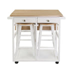 Natural Maple Top / White Base Drop-Leaf Kitchen Cart, Wood Counter