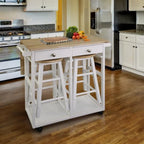 Natural Maple Top / White Base Drop-Leaf Kitchen Cart, Wood Counter