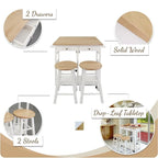 Natural Maple Top / White Base Drop-Leaf Kitchen Cart, Wood Counter