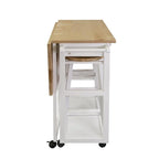 Natural Maple Top / White Base Drop-Leaf Kitchen Cart, Wood Counter
