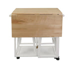 Natural Maple Top / White Base Drop-Leaf Kitchen Cart, Wood Counter
