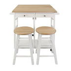 Natural Maple Top / White Base Drop-Leaf Kitchen Cart, Wood Counter