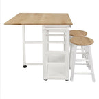 Natural Maple Top / White Base Drop-Leaf Kitchen Cart, Wood Counter
