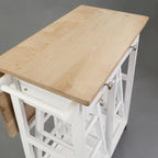 Natural Maple Top / White Base Drop-Leaf Kitchen Cart, Wood Counter