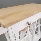 Natural Maple Top / White Base Drop-Leaf Kitchen Cart, Wood Counter