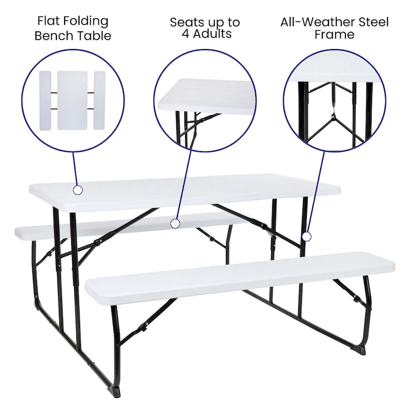 All-In-One Folding Picnic Table and Bench Set - Adult Size, Wood Grain