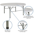 6-Foot Round Bi-Fold Plastic Event Folding Table with Handle