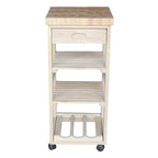 Unfinished Wood Kitchen Cart with Wine Rack, 1-Person Use