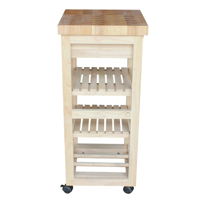 Unfinished Wood Kitchen Cart with Wine Rack, 1-Person Use
