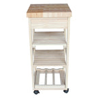 Unfinished Wood Kitchen Cart with Wine Rack, 1-Person Use