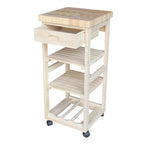 Unfinished Wood Kitchen Cart with Wine Rack, 1-Person Use