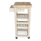 Unfinished Wood Kitchen Cart with Wine Rack, 1-Person Use
