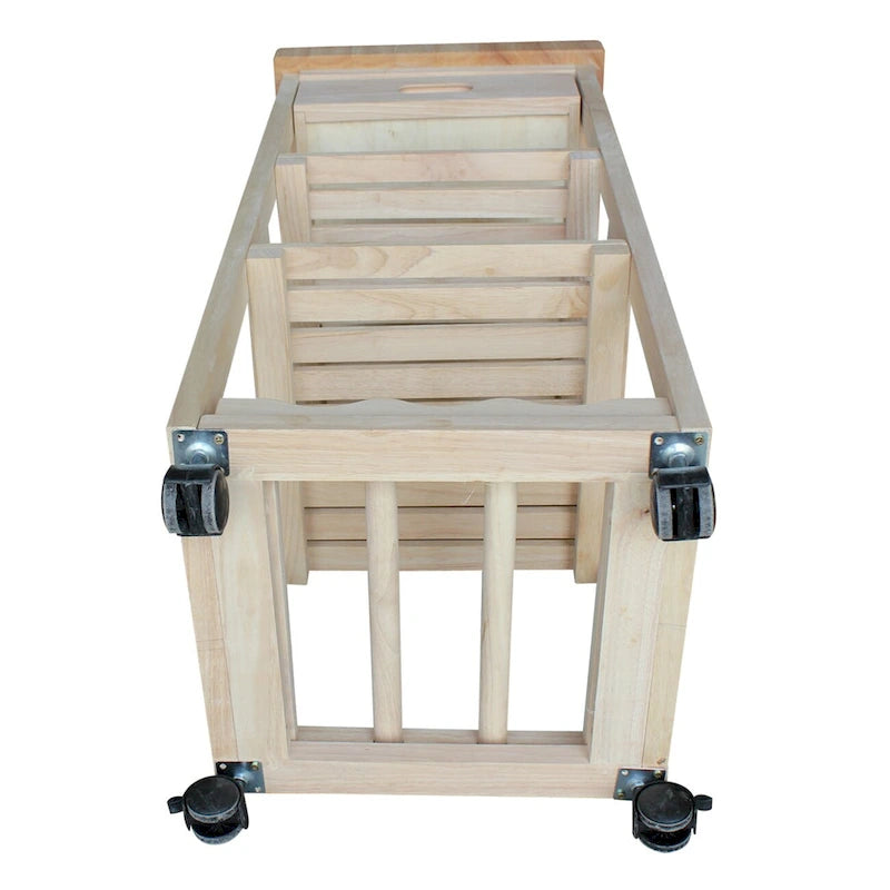 Unfinished Wood Kitchen Cart with Wine Rack, 1-Person Use
