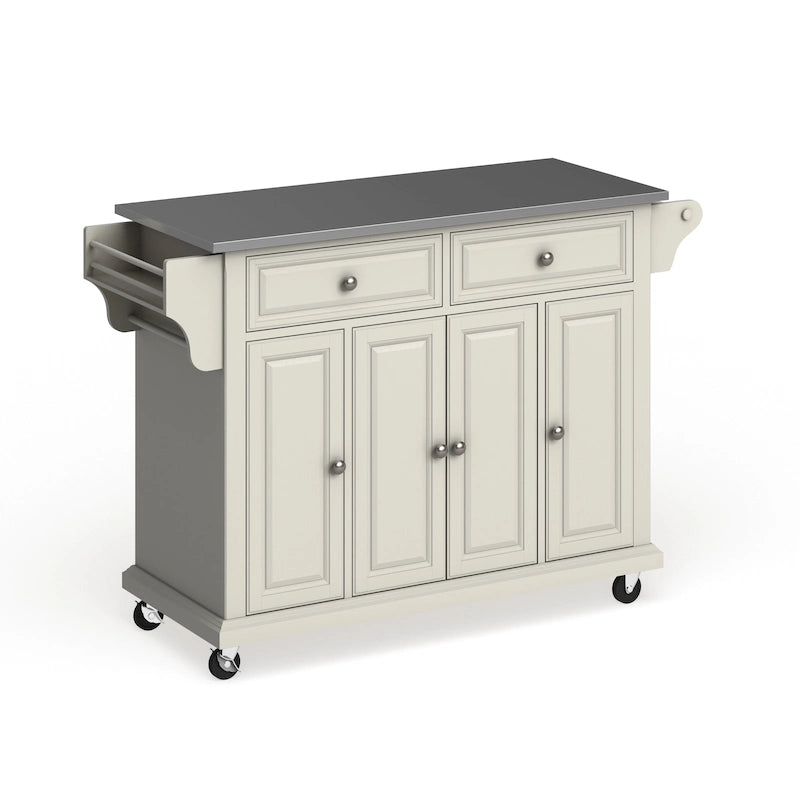 White Kitchen Cart – Stainless Steel Top & Wood Counter, Single