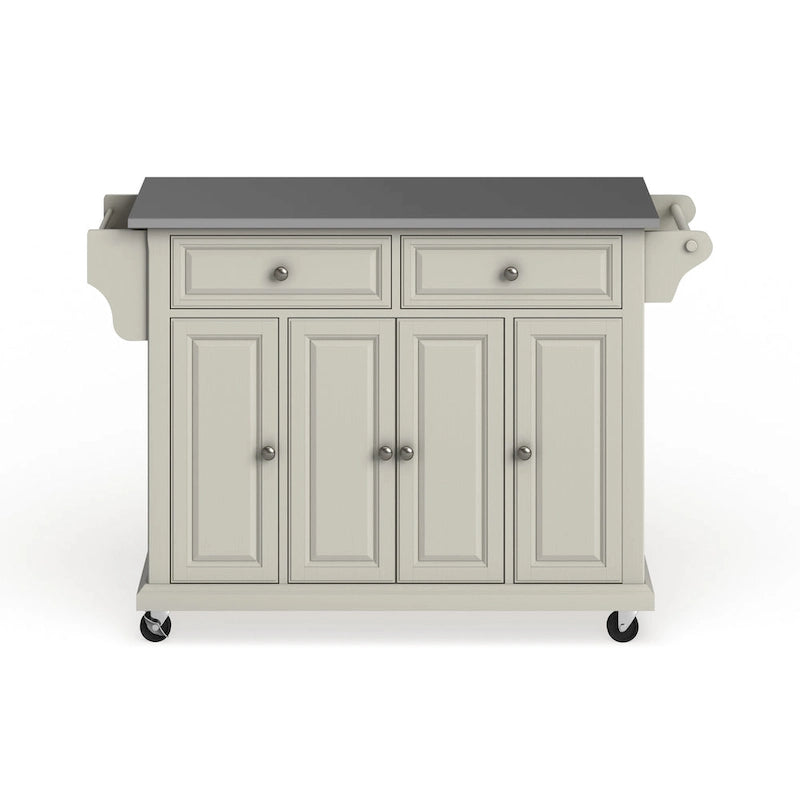 White Kitchen Cart – Stainless Steel Top & Wood Counter, Single