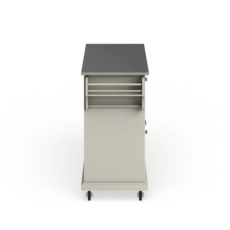 White Kitchen Cart – Stainless Steel Top & Wood Counter, Single