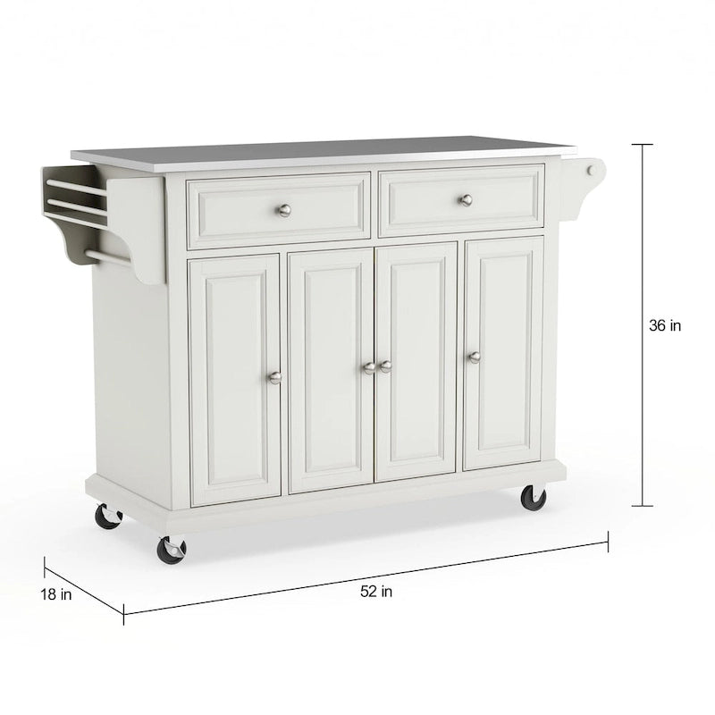 White Kitchen Cart – Stainless Steel Top & Wood Counter, Single