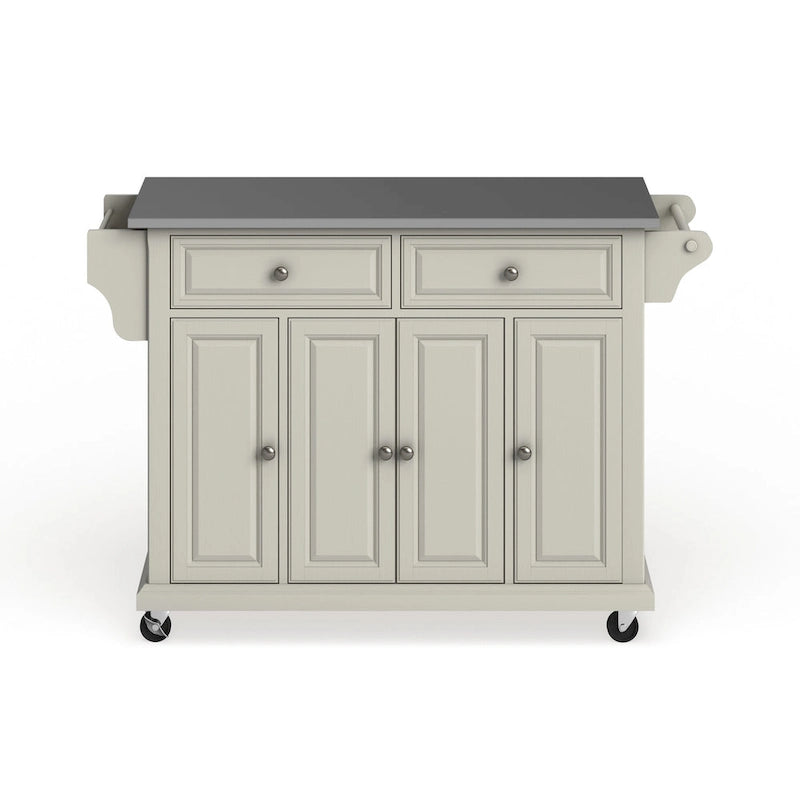 White Kitchen Cart – Stainless Steel Top & Wood Counter, Single