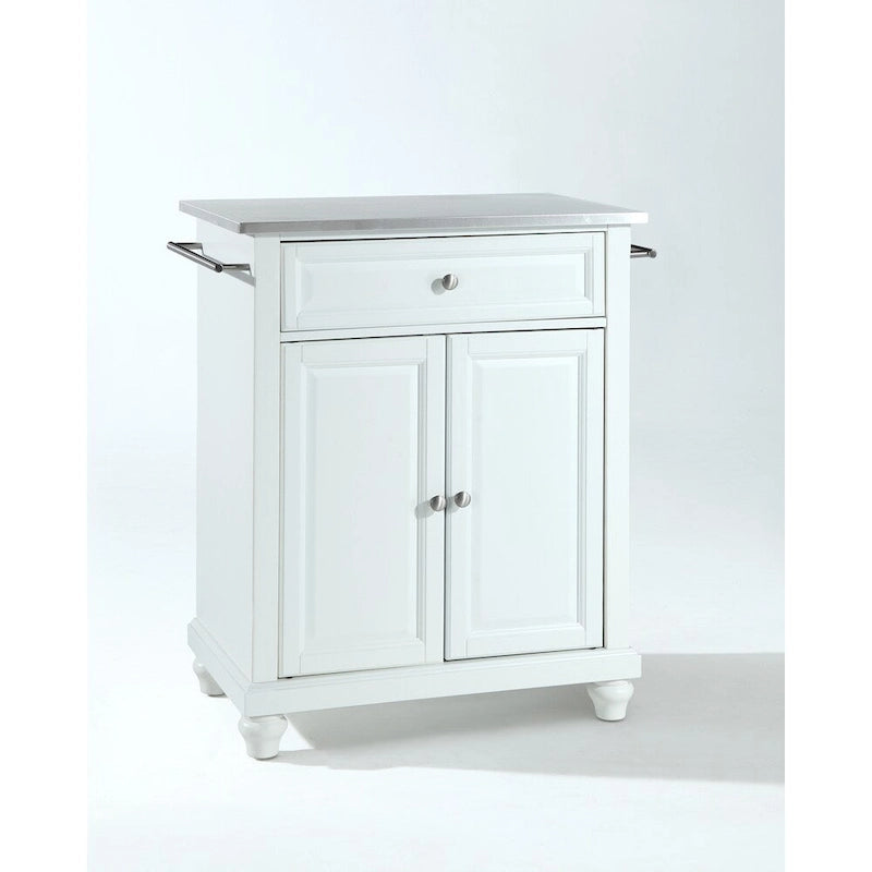White Portable Kitchen Island, Stainless Steel Top, Single User