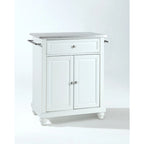 White Portable Kitchen Island, Stainless Steel Top, Single User