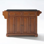 Cherry Stationary Kitchen Island with Granite Top