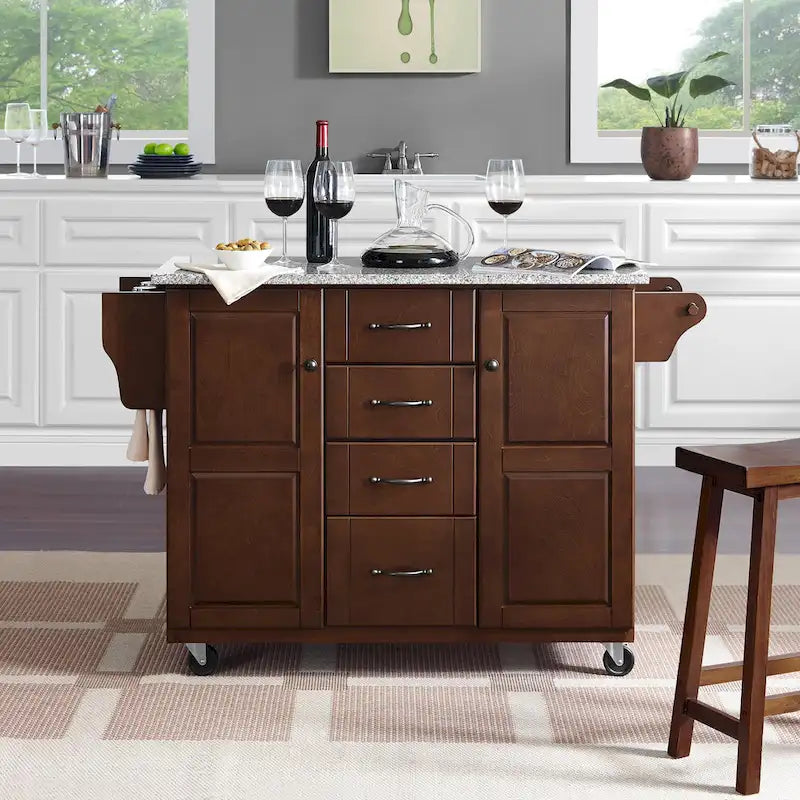 Mahogany Granite/Marble-Top Kitchen Cart, Single
