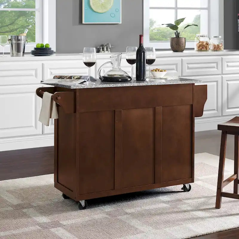 Mahogany Granite/Marble-Top Kitchen Cart, Single