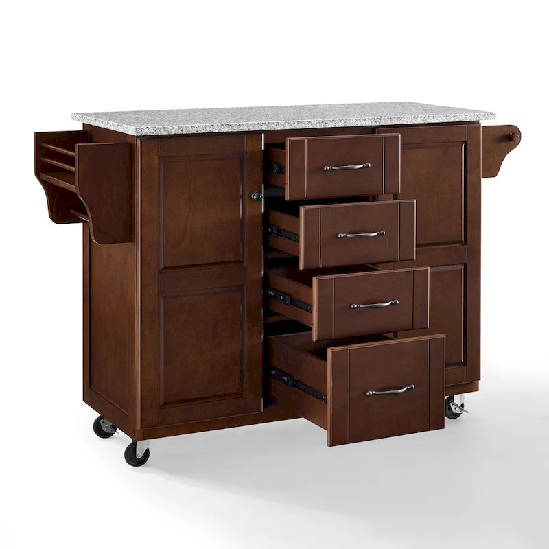 Mahogany Granite/Marble-Top Kitchen Cart, Single