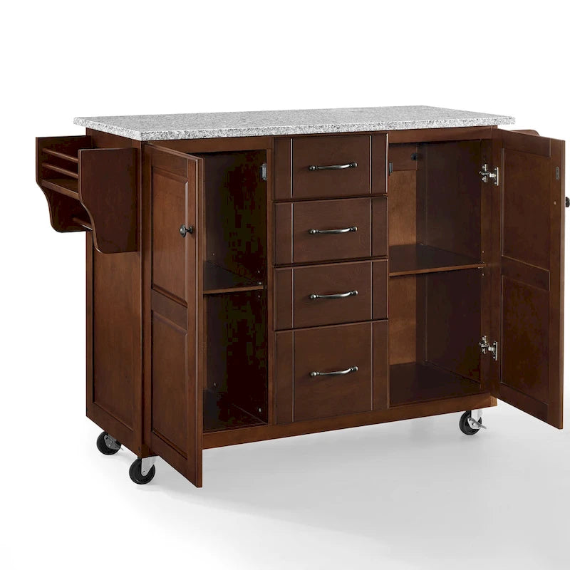 Mahogany Granite/Marble-Top Kitchen Cart, Single