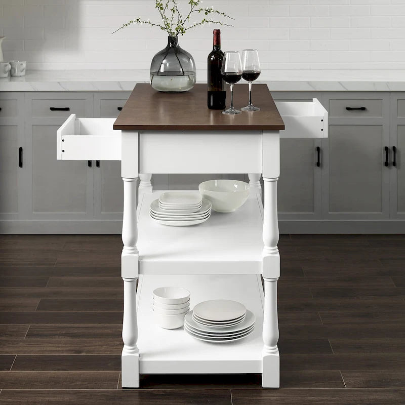 White / Stationary / Wood Top Kitchen Island
