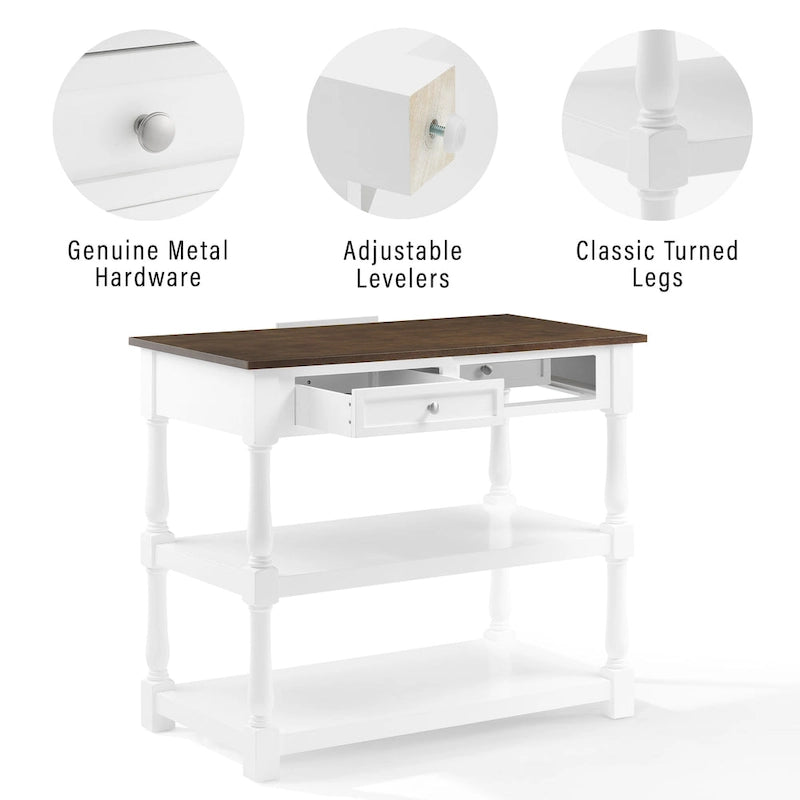 White / Stationary / Wood Top Kitchen Island