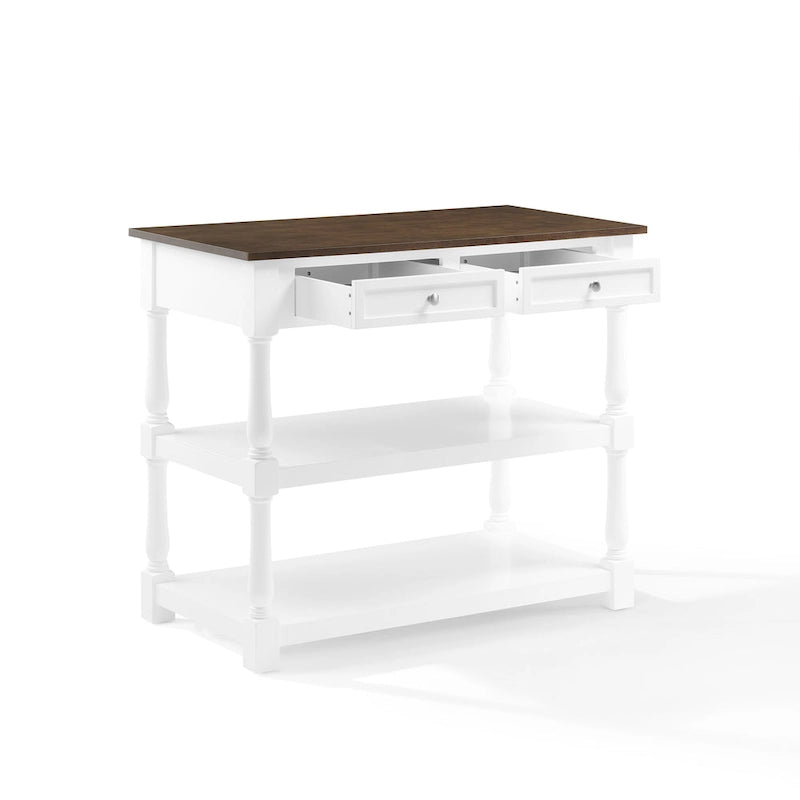 White / Stationary / Wood Top Kitchen Island