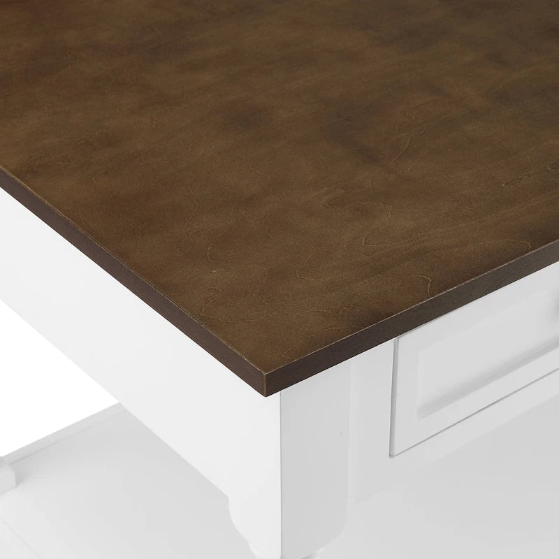 White / Stationary / Wood Top Kitchen Island