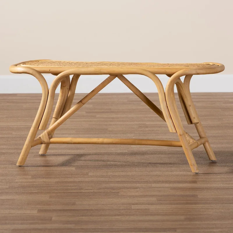 Septa Modern Bohemian Natural Brown Rattan Accent Bench