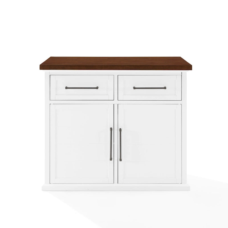 White Stationary Kitchen Island, Wood Top, Seats 2 – 27"D x 42"W x 36"H