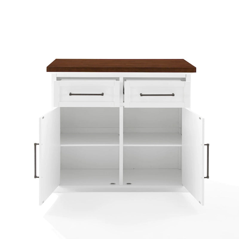 White Stationary Kitchen Island, Wood Top, Seats 2 – 27"D x 42"W x 36"H