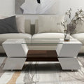 White / Black 2-Tier Geometric Glass Top Coffee Table with Storage