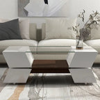 White / Black 2-Tier Geometric Glass Top Coffee Table with Storage