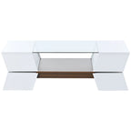 White / Black 2-Tier Geometric Glass Top Coffee Table with Storage