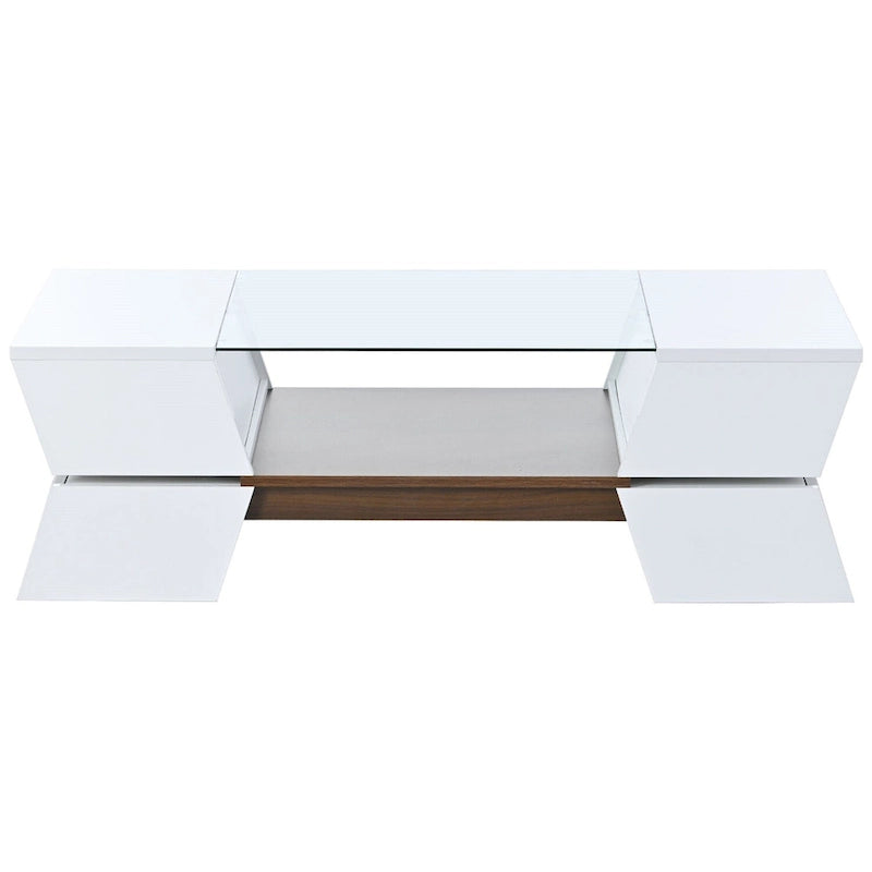 White / Black 2-Tier Geometric Glass Top Coffee Table with Storage