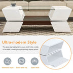 White / Black 2-Tier Geometric Glass Top Coffee Table with Storage